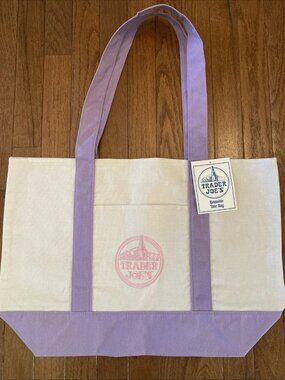 Trader Joe’s 2026 Limited LARGE LAVENDER Canvas Shop Tote Bag 20 x 15 NWT